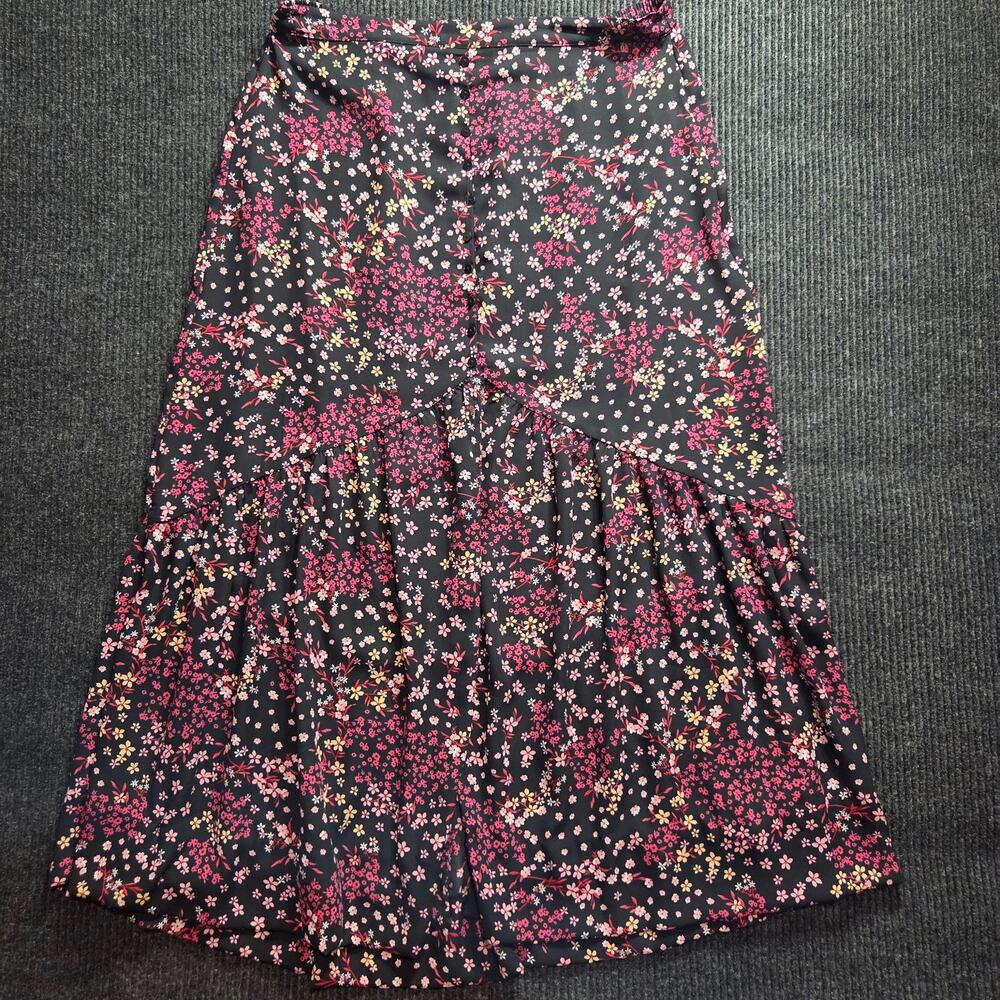 XL Black Pink Midi Maxi Skirt Floral Whimsygoth Witchy Stretchy Waist